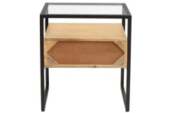 Miliboo Table De Chevet-Table de chevet avec tiroir en bois manguier massif, verre et métal noir L50 cm DIYA