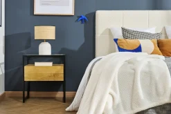 Miliboo Table De Chevet-Table de chevet avec tiroir en bois manguier massif, verre et métal noir L50 cm DIYA