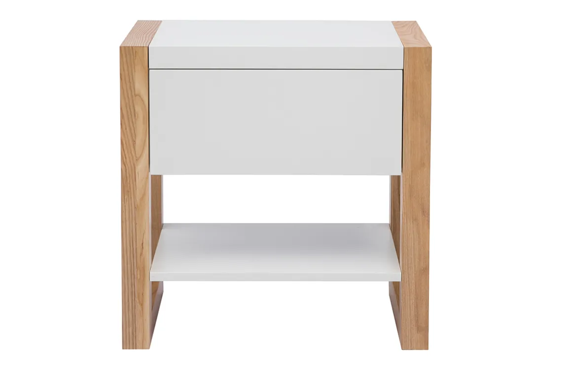 Miliboo Table De Chevet-Table de chevet blanc et bois clair frêne massif L55 cm ARMEL