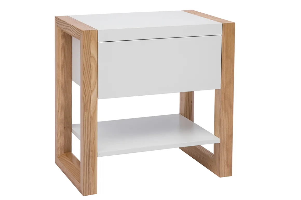 Miliboo Table De Chevet-Table de chevet blanc et bois clair frêne massif L55 cm ARMEL