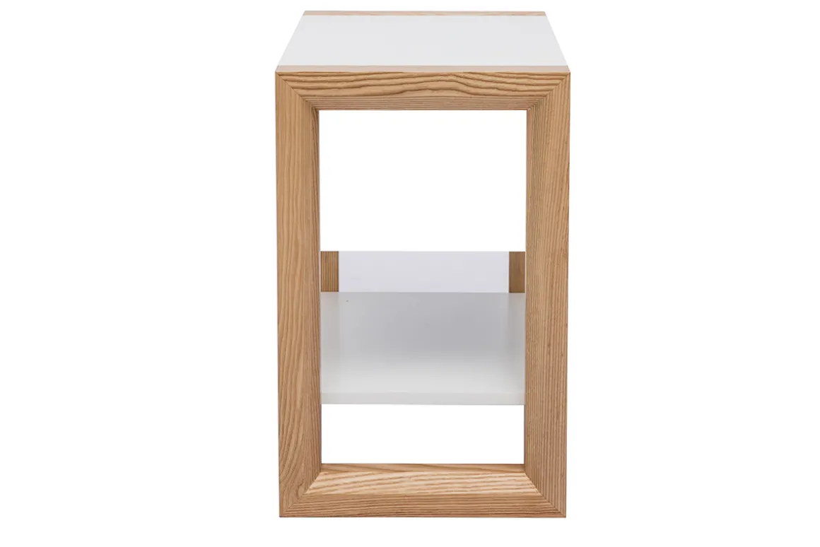 Miliboo Table De Chevet-Table de chevet blanc et bois clair frêne massif L55 cm ARMEL