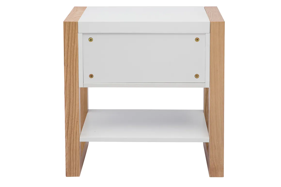 Miliboo Table De Chevet-Table de chevet blanc et bois clair frêne massif L55 cm ARMEL