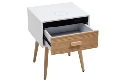 Miliboo Table De Chevet-Table de chevet connectée multimédia blanc mat et bois clair massif L40 c PAVAN