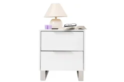 Miliboo Table De Chevet-Table de chevet design blanc laqué et métal chromé L45 cm HALIFAX