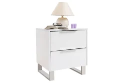 Miliboo Table De Chevet-Table de chevet design blanc laqué et métal chromé L45 cm HALIFAX