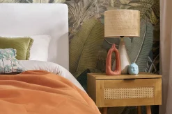 Miliboo Table De Chevet-Table de chevet finition bois clair, cannage rotin et métal noir L50 cm MANILLE