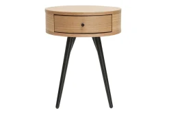 Miliboo Table De Chevet-Table de chevet ronde avec tiroir bois clair et métal noir D41 cm KORAL