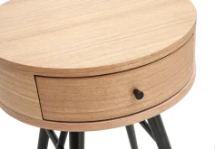 Miliboo Table De Chevet-Table de chevet ronde avec tiroir bois clair et métal noir D41 cm KORAL