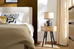 Miliboo Table De Chevet-Table de chevet ronde avec tiroir bois clair et métal noir D41 cm KORAL