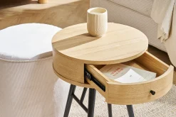 Miliboo Table De Chevet-Table de chevet ronde avec tiroir bois clair et métal noir D41 cm KORAL