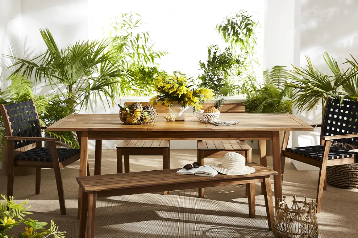 Miliboo Table De Jardin-Table de jardin extensible rallonges intégrées en bois massif L160-210 cm MAYEL