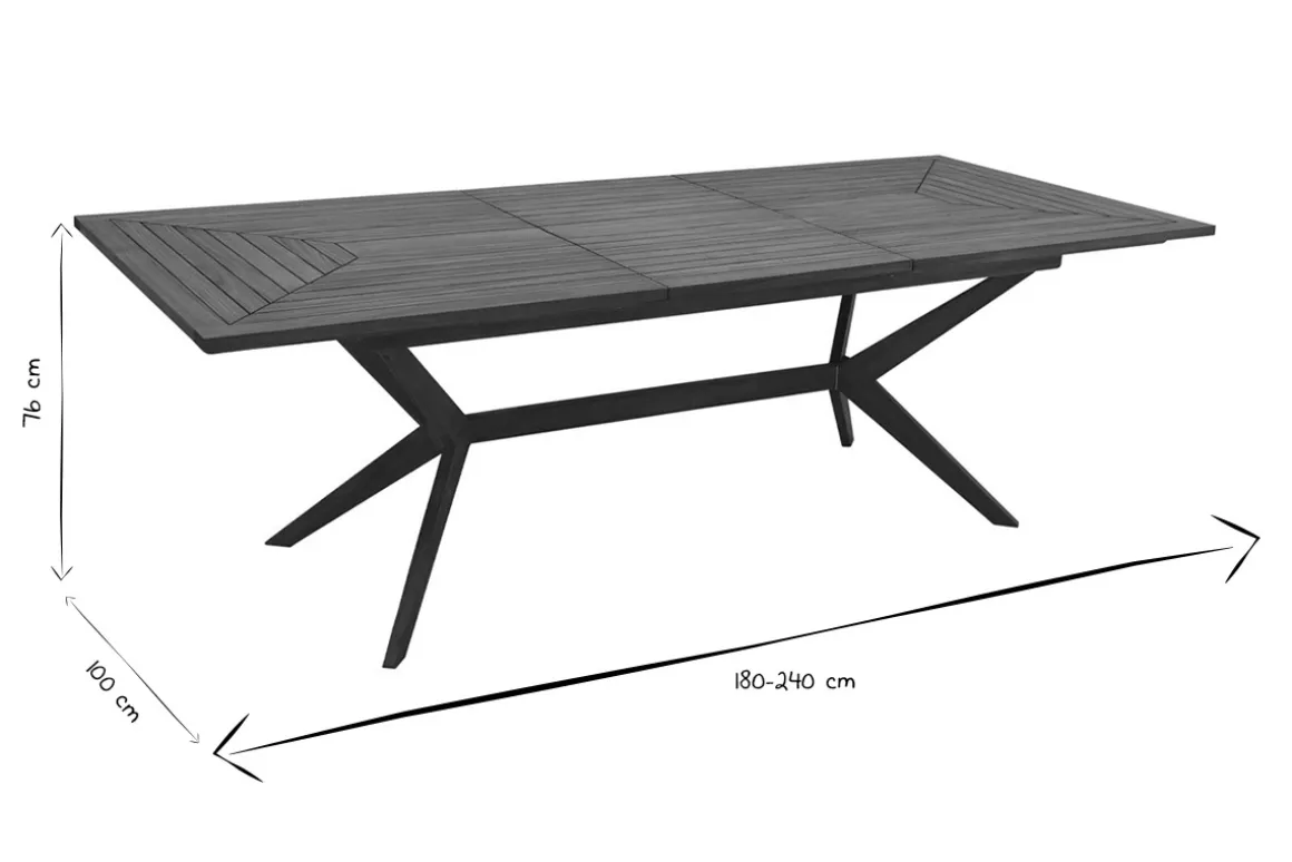 Miliboo Table De Jardin-Table de jardin extensible rallonges intégrées en bois massif L180-240 cm SANTO