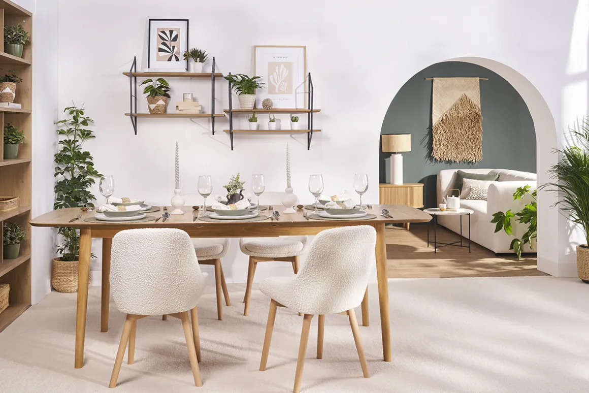 Miliboo Table Extensible-Table extensible rallonges intégrées rectangulaire en bois clair chêne L180-220 cm EGO