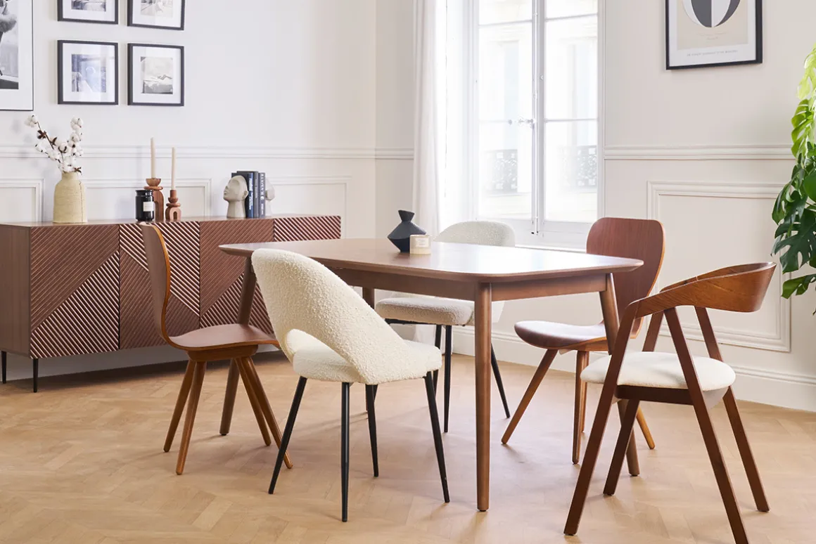 Miliboo Table Extensible-Table extensible rallonges intégrées rectangulaire en bois foncé noyer L160-210 cm ANK