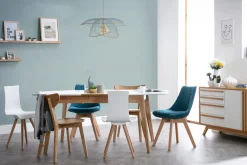 Miliboo Table Extensible-Table extensible rallonges intégrées rectangulaire blanc et bois L140-180 cm MEENA