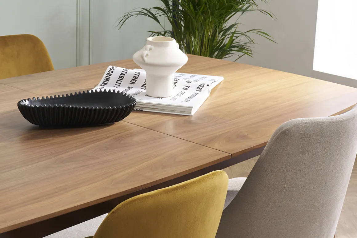 Miliboo Table Extensible-Table extensible rallonges intégrées rectangulaire en bois foncé noyer L180-230 cm FIFTIES