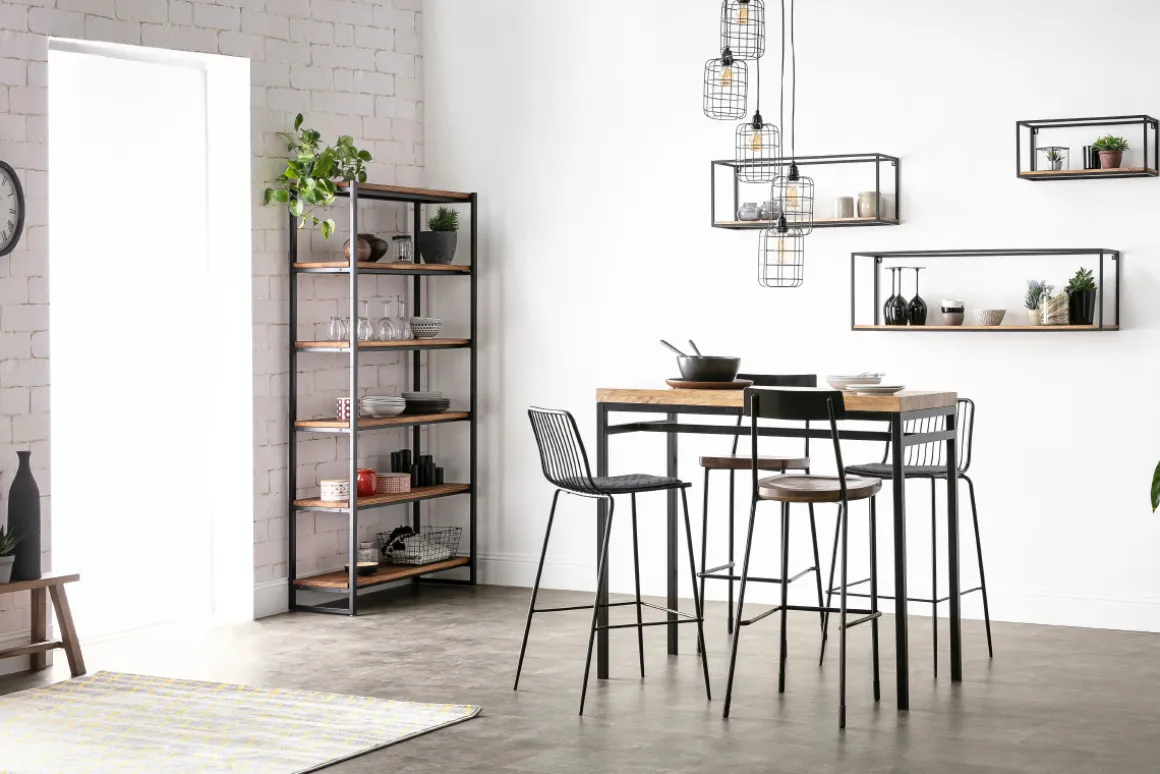 Miliboo Table De Bar / Bar-Table haute industrielle en bois manguier massif et métal noir L115 cm YPSTER