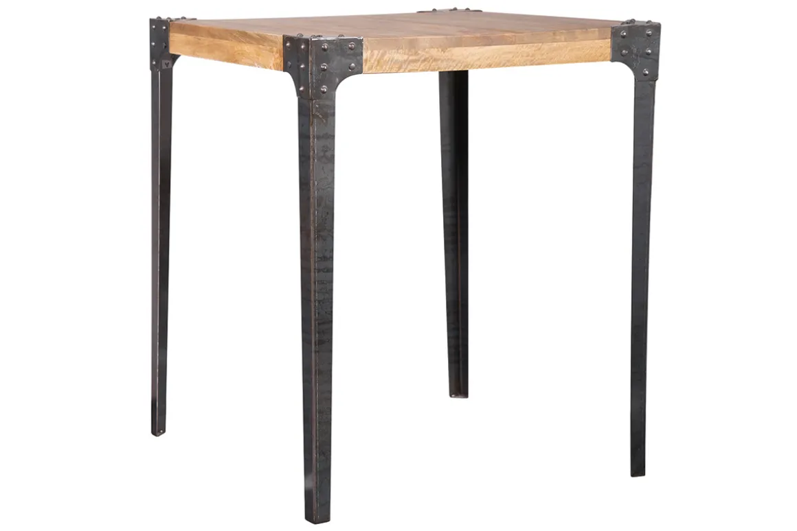 Miliboo Table De Bar / Bar-Table haute industrielle carrée en bois manguier massif et métal L88 cm MADISON