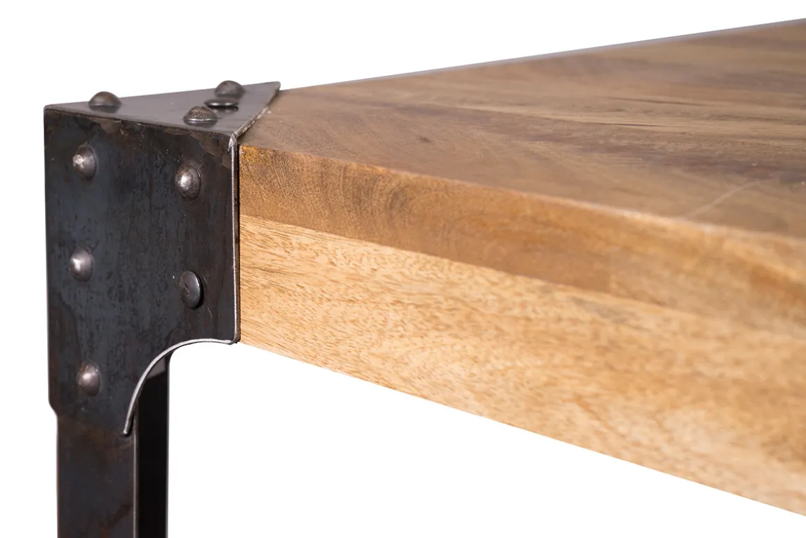 Miliboo Table De Bar / Bar-Table haute industrielle carrée en bois manguier massif et métal L88 cm MADISON