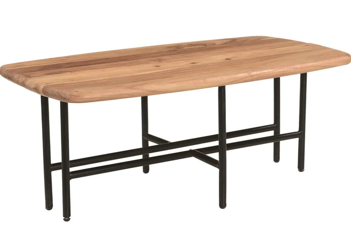 Miliboo Table Basse-Tables basses gigognes 2 plateaux en bois massif et métal noir SUZANE