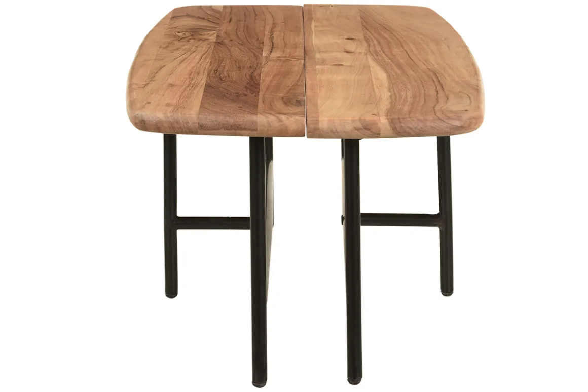 Miliboo Table Basse-Tables basses gigognes 2 plateaux en bois massif et métal noir SUZANE