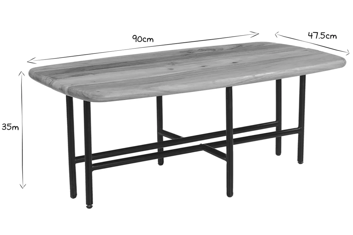 Miliboo Table Basse-Tables basses gigognes 2 plateaux en bois massif et métal noir SUZANE