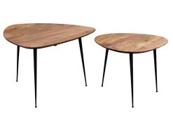 Miliboo Table Basse-Tables basses gigognes bois massif et métal noir (lot de 2) STONES