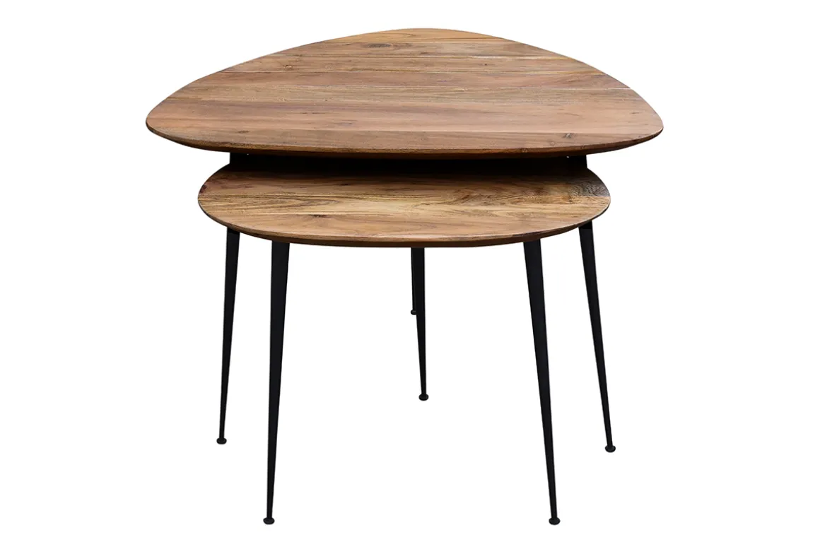 Miliboo Table Basse-Tables basses gigognes bois massif et métal noir (lot de 2) STONES