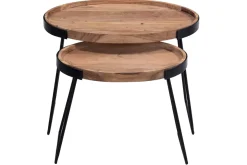 Miliboo Table Basse|Table D'appoint-Tables basses gigognes bois massif et métal noir (lot de 2) ELAVO