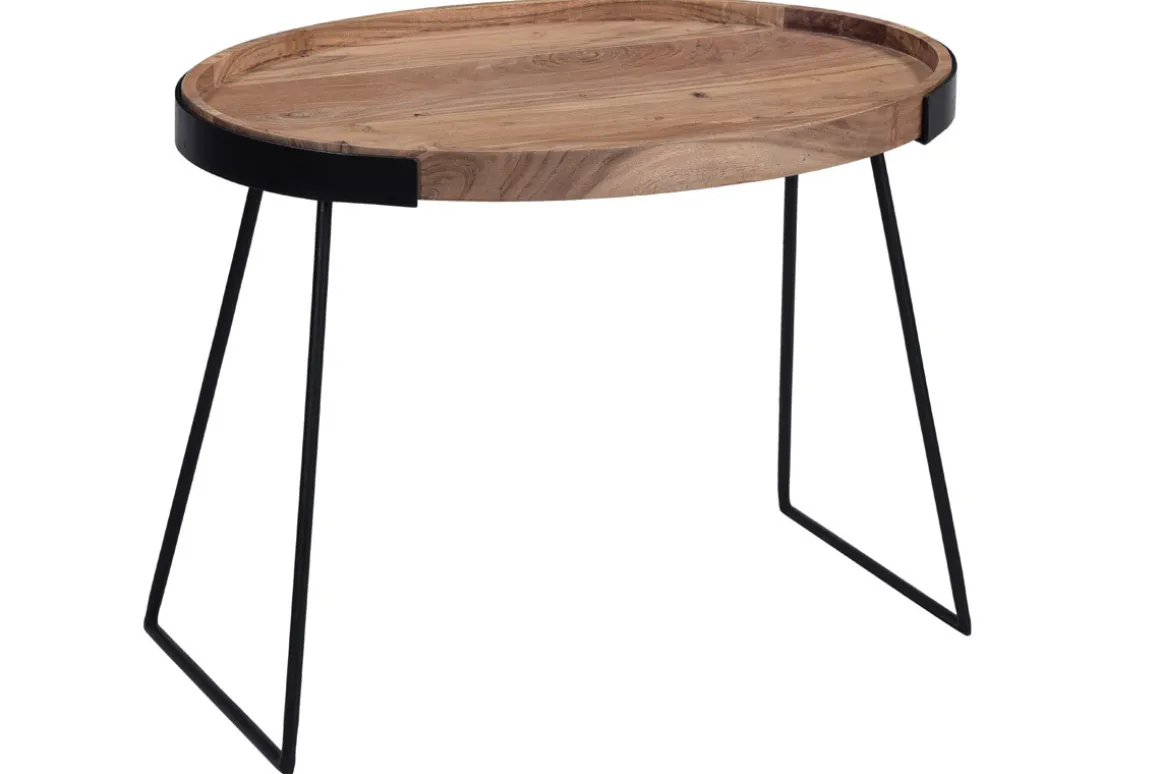 Miliboo Table Basse|Table D'appoint-Tables basses gigognes bois massif et métal noir (lot de 2) ELAVO