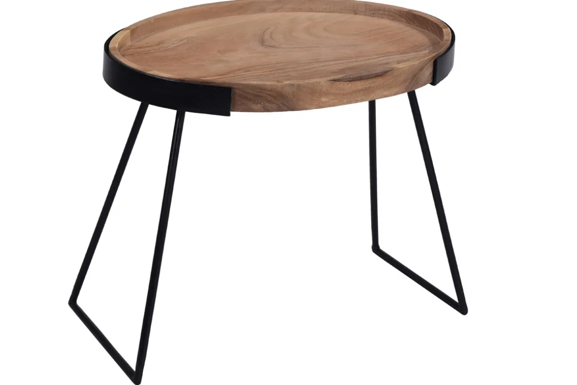 Miliboo Table Basse|Table D'appoint-Tables basses gigognes bois massif et métal noir (lot de 2) ELAVO