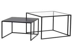 Miliboo Table Basse-Tables basses gigognes carrées design verre trempé et métal noir (lot de 2) TAHL