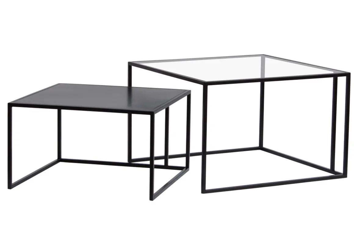 Miliboo Table Basse-Tables basses gigognes carrées design verre trempé et métal noir (lot de 2) TAHL