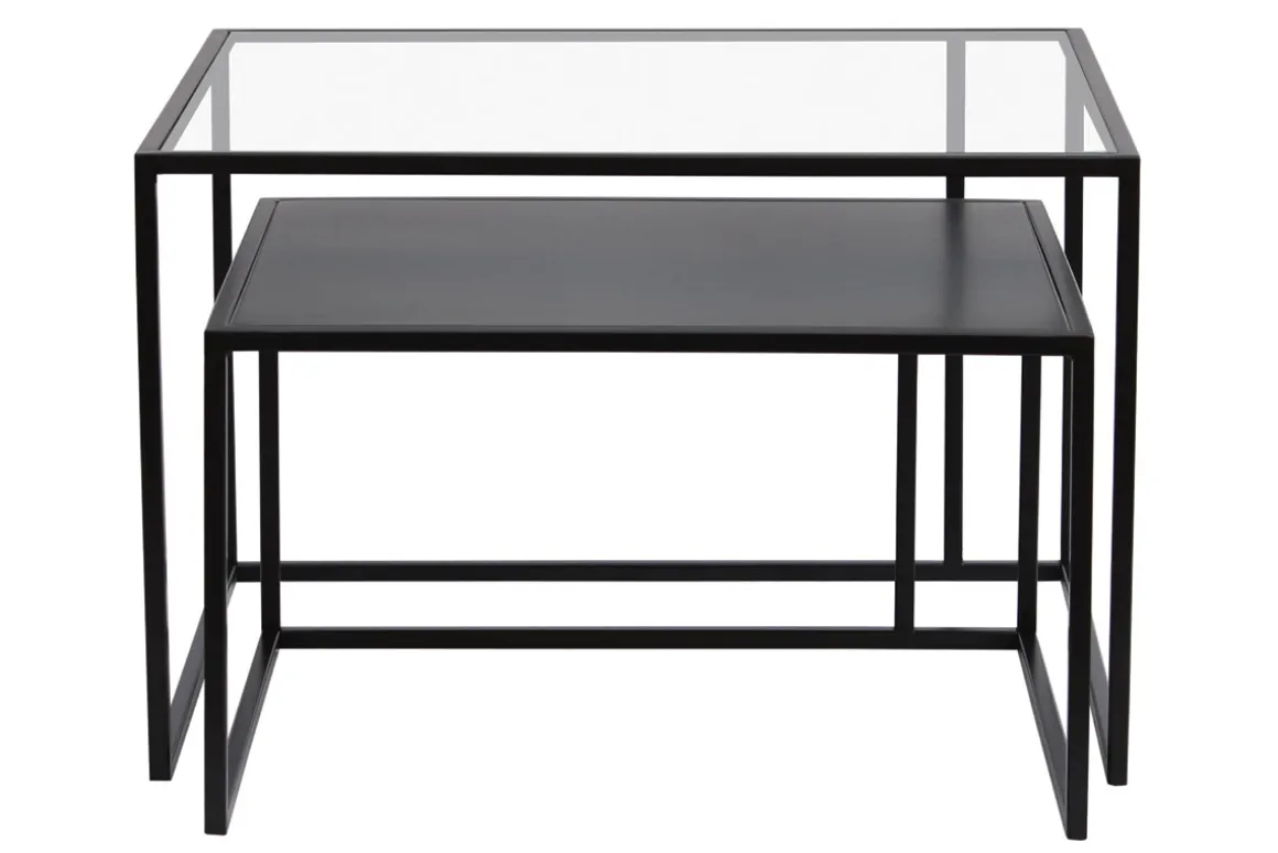 Miliboo Table Basse-Tables basses gigognes carrées design verre trempé et métal noir (lot de 2) TAHL