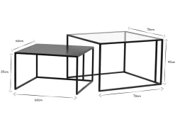 Miliboo Table Basse-Tables basses gigognes carrées design verre trempé et métal noir (lot de 2) TAHL