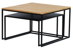 Miliboo Table Basse-Tables basses gigognes carrées bois manguier massif et métal noir (lot de 2) TAHL