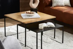 Miliboo Table Basse-Tables basses gigognes carrées bois manguier massif et métal noir (lot de 2) TAHL