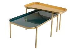 Miliboo Table Basse-Tables basses gigognes design laquées bleu, jaune et doré (lot de 2) ZURIA