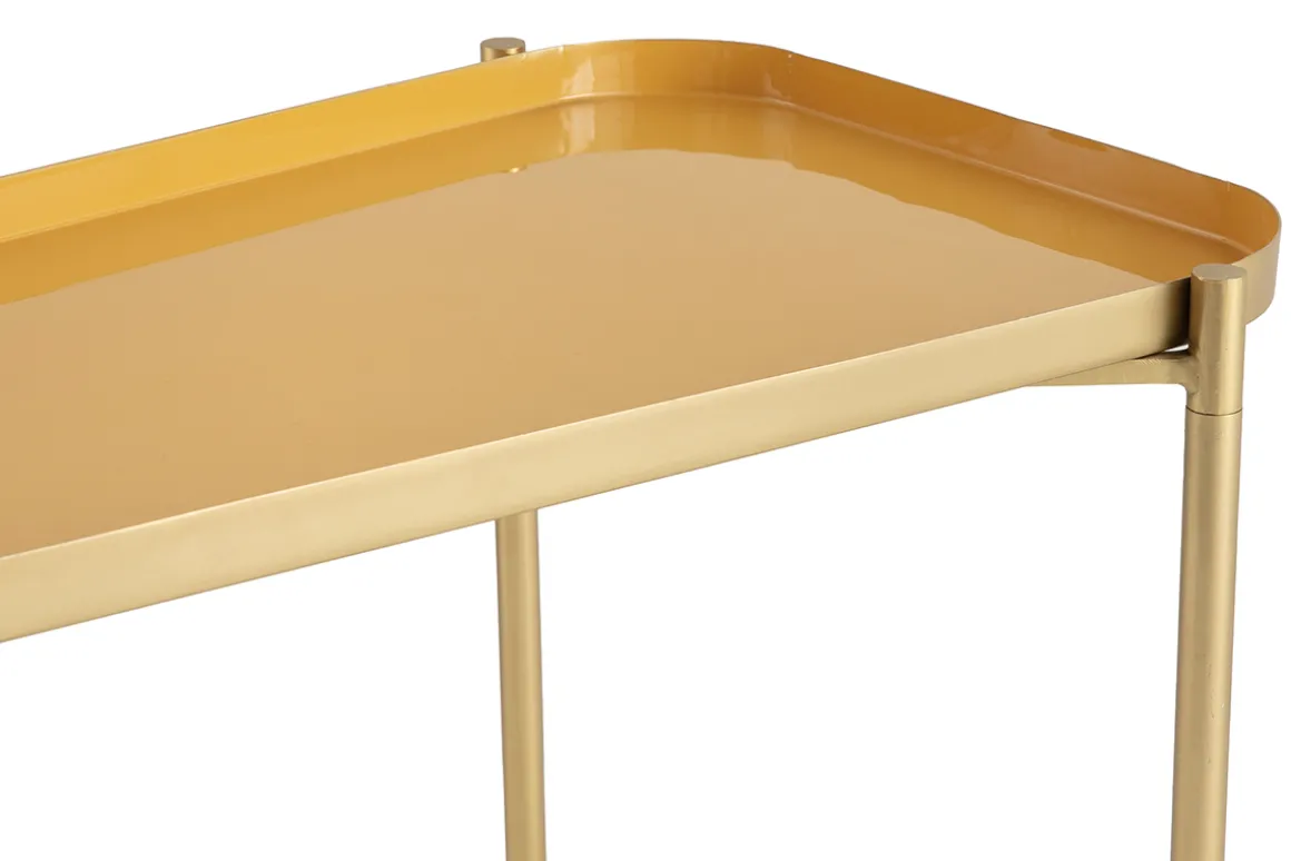 Miliboo Table Basse-Tables basses gigognes design laquées bleu, jaune et doré (lot de 2) ZURIA