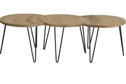 Miliboo Table Basse-Tables basses gigognes gravées bois manguier massif et métal noir (lot de 3) VIBES