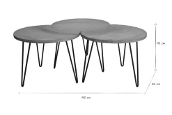 Miliboo Table Basse-Tables basses gigognes gravées bois manguier massif et métal noir (lot de 3) VIBES