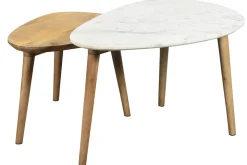 Miliboo Table Basse-Tables basses gigognes marbre blanc et bois manguier massif (lot de 2) EVY