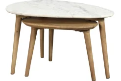 Miliboo Table Basse-Tables basses gigognes marbre blanc et bois manguier massif (lot de 2) EVY