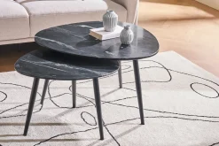 Miliboo Table Basse-Tables basses gigognes ovales en marbre noir et métal (lot de 2) PLATZ