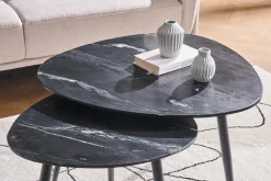 Miliboo Table Basse-Tables basses gigognes ovales en marbre noir et métal (lot de 2) PLATZ