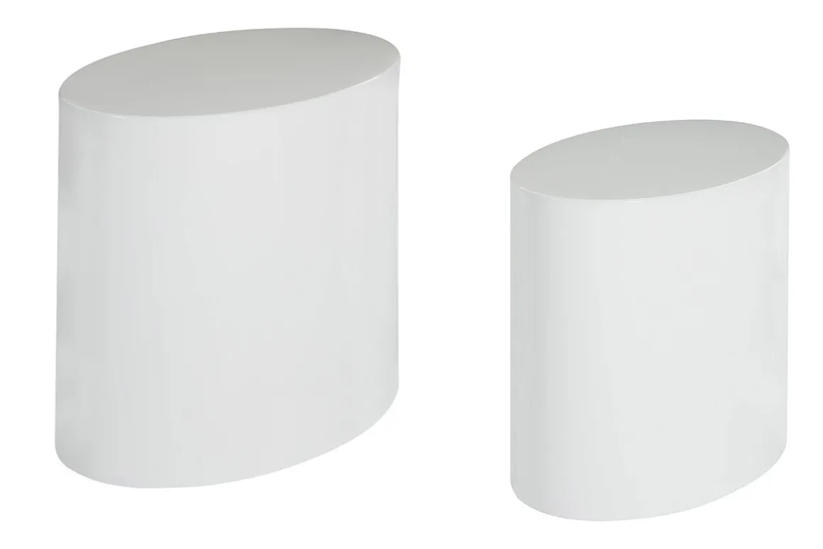 Miliboo Table Basse-Tables basses gigognes ovales design finition blanc laqué brillant (lot de 2) FAMOSA