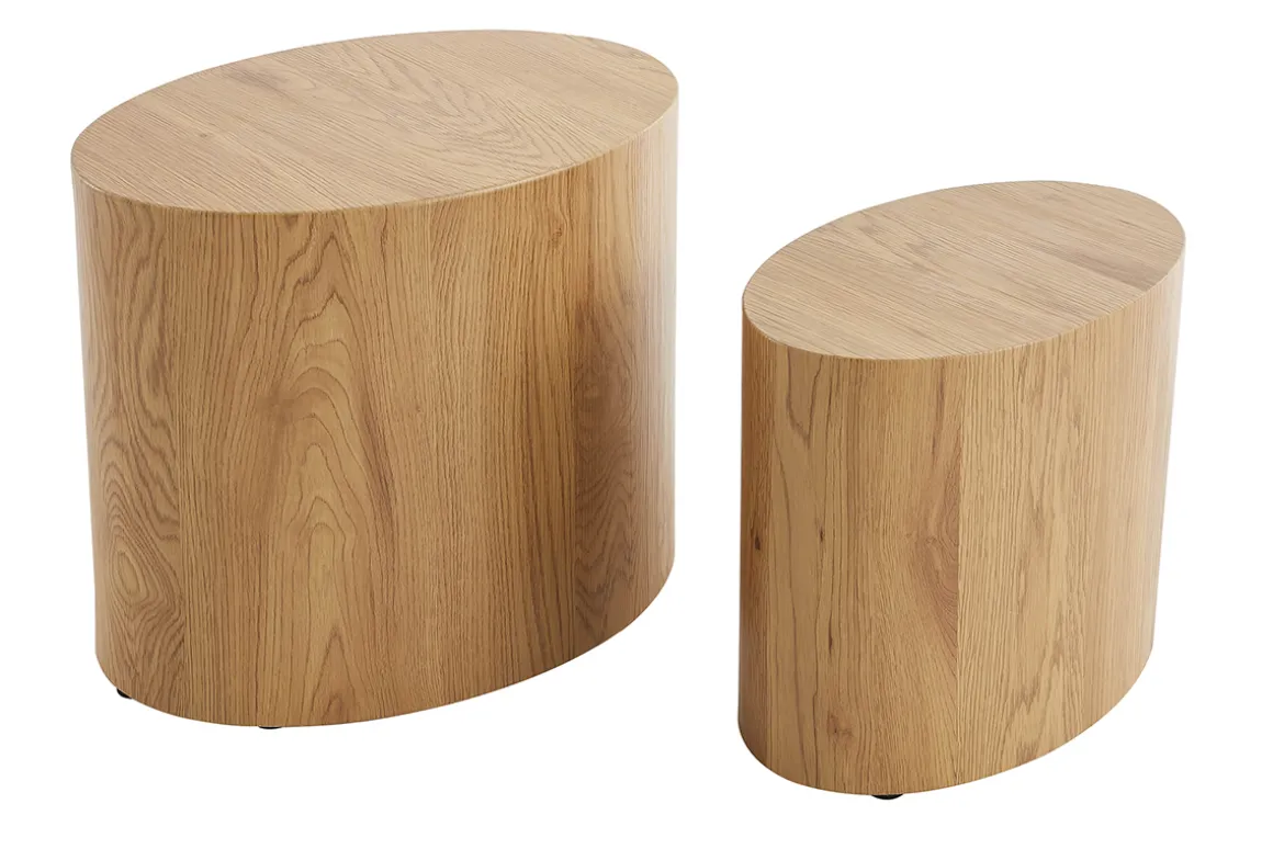 Miliboo Table Basse|Table D'appoint-Tables basses gigognes ovales scandinaves bois clair finition chêne (lot de 2) WOODY