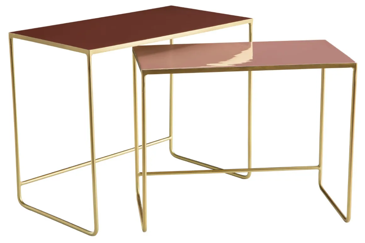 Miliboo Table Basse|Table D'appoint-Tables basses gigognes rectangulaires design terracotta, rose et métal doré (lot de 2) WESS