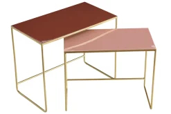Miliboo Table Basse|Table D'appoint-Tables basses gigognes rectangulaires design terracotta, rose et métal doré (lot de 2) WESS