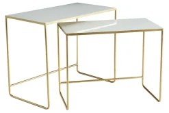 Miliboo Table Basse|Table D'appoint-Tables basses gigognes rectangulaires design blanc et métal doré (lot de 2) WESS